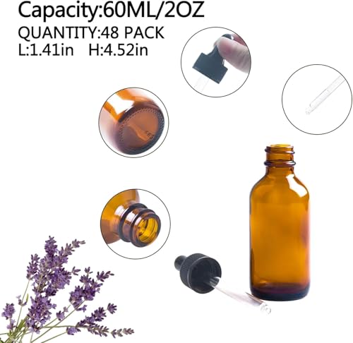 24-Pack 2oz Amber Glass Dropper Bottles for Essential Oils