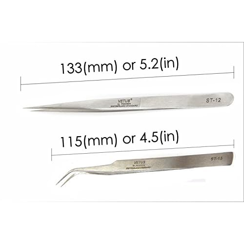 Best Pair VETUS TS12 TS15 Precise Straight Curved Tweezers For Eyelash Extension (one pair)