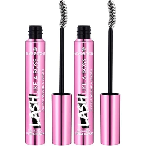 essence | Lash Like A Boss Instant Volume & Length Mascara | Ultra Black Color & Curved Fiber Brush | Vegan & Cruelty Free | Free From Parabens & Microplastic Particles (Pack of 2)