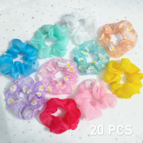 20 Pack Glow in the Dark Hair Scrunchies with 3 Light Modes
