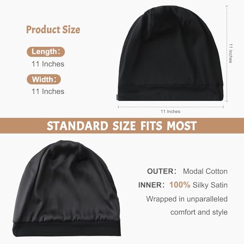 DEMAZALO 3-Pack Silk Satin Sleep Hair Bonnet for Women & Men