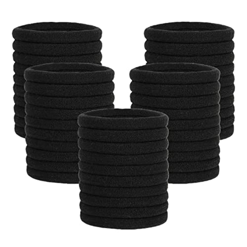 100 Pcs Elastic Hair Ties - Thick Seamless Black Ponytail Holders