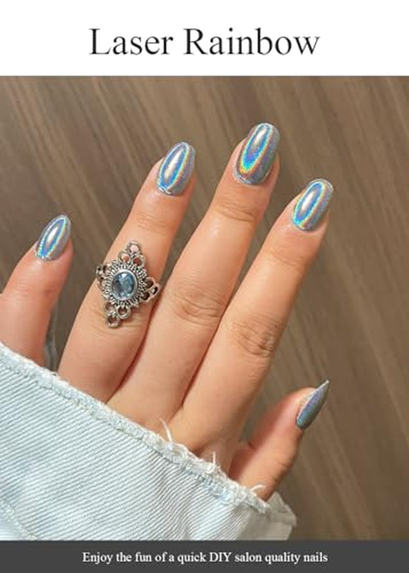 AutyaMee Semi Cured Gel Nail Strips, Laser Rainbow Holographic