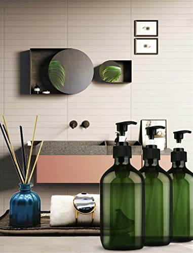 FOOCHY 500ml Green Plastic Pump Dispenser Bottles - 3 Pack, Travel & Household Use