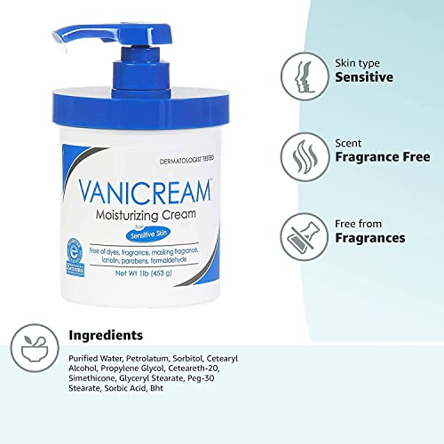 Vanicream Skin Cream With Pump Dispenser 16 oz (Pack of 3)