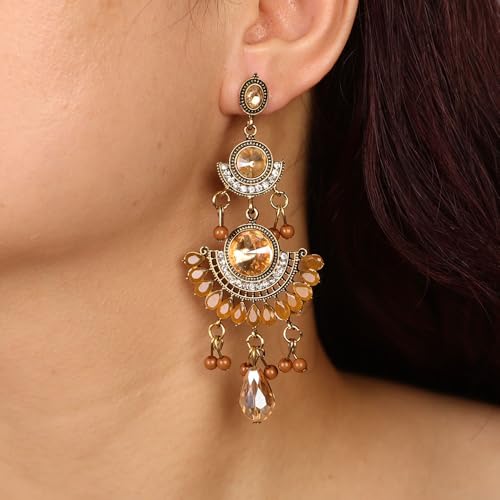 Boho Rhinestone Teardrop Dangle Earrings for Women