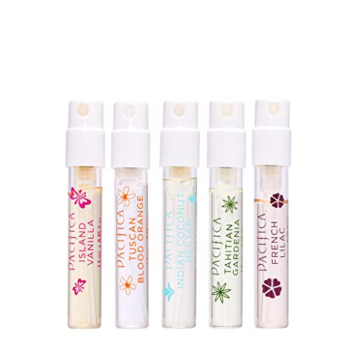 Pacifica Beauty | Glow Baby Vitamin C Trial + Value Kit | 3-Piece Skin Care Gift Set & Beauty, Wanderlust Spray Perfume Trial Set, Island Vanilla, 5 Scents, Fragrance Sampler