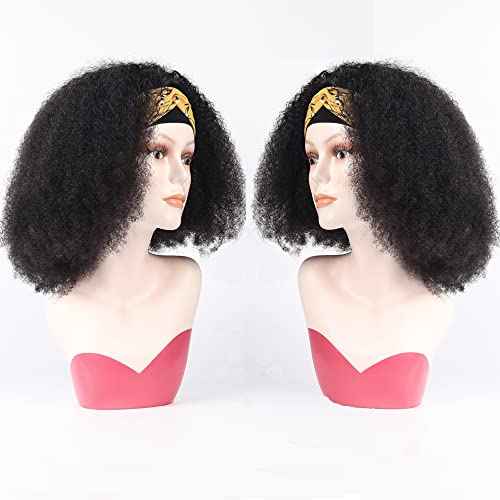 beauty youth Afro Kinky Curly Headband Human Hair Wigs for Black Women 12inch Glueless None Lace Front Wigs 150% Density Brazilian Virgin Headband Wigs