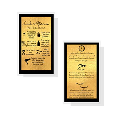 Lash Extension Aftercare Cards 50 Pack - Black & Gold