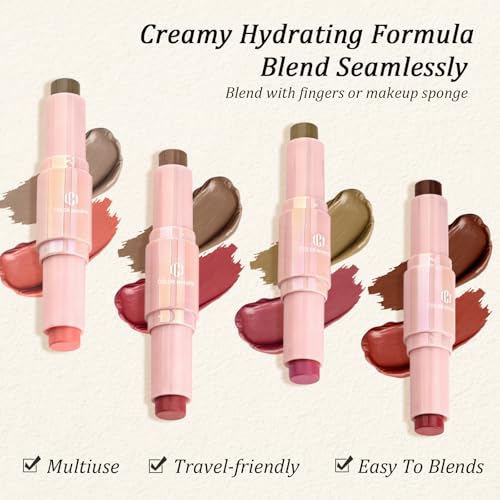 Color Nymph Blush Contour Stick, Cream Blush & Contour Matte Texture Double-end Stick Multiuse Blusher with Butter Bronzer For Cheeks Eyes Lip Vegan & Cruelty-Free - 03# Morocco Plum