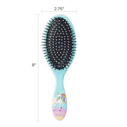 Red by Kiss Unicorn Detangler Brushes, Cute Kids Hairbrush Easy Wet Dry Hair Detangling & Styling, Scalp Massage & Smooth (Oval, Rainbow)