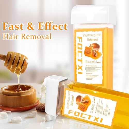 Wax Roller Kit £×ax Cartridge, Roll On Wax for Hair Removal, Roll on £×ax, 4 Honey Hair Removal £×ax Cartridge and 10 Pack Cleaning Oil Wipes for Women