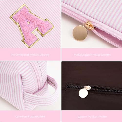 Personalized Initial Makeup Bag Set - Canvas Cosmetic Organizer for Teen Girls