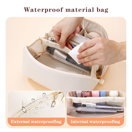 Women's Cosmetic Organizer, Travel Cosmetic Bag, Waterproof PU Leather Toiletry Bag with Handle and Transparent Compartment