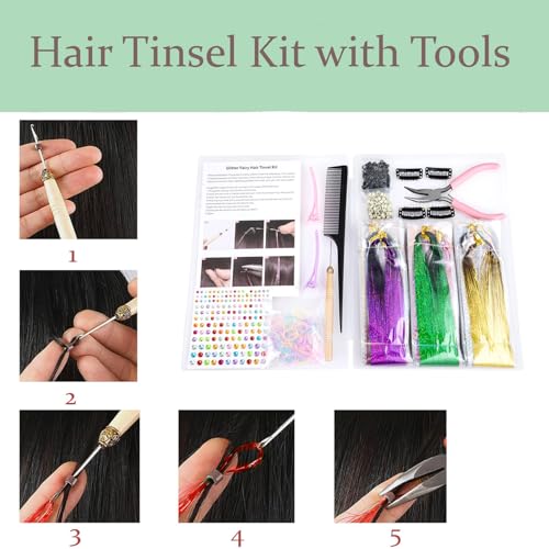 Hair Tinsel Kit - 48 Inch Glitter Extensions, 20 Colors for Festivals