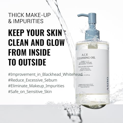 ASNO Multi Vitamin A.C.E Cleansing Oil 300ml - Vegan Makeup Cleanser, Blackhead Whitehead Sebum Remover, Pore Control & Aromatherapy, Glutathione + Aloe vera + Squalane, Korean Skin Care