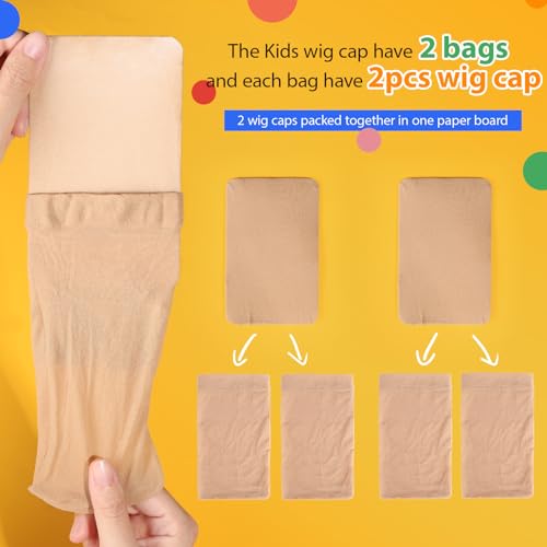 Kids Light Brown Wig Cap 4-Pack - Stretchy Nylon Stocking Caps for Halloween & Cosplay