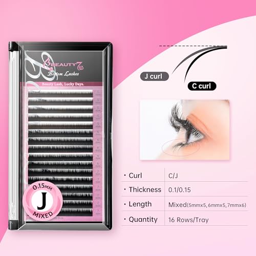 Beauty7 Lower Lash Extension Tray - J Curl 0.15mm Mixed 5-7mm