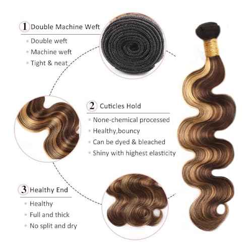 34 34 34 Inch Ombre Honey Blonde P4/27 Body Wave Bundles Human Hair Highlight 3 Bundles Brown and Blonde Bundle Hair Extensions