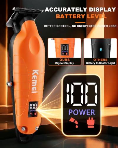 KEMEI PG2499 Orange Cordless Hair Clipper for Men – Beard & Hair Trimmer with 7000 RPM