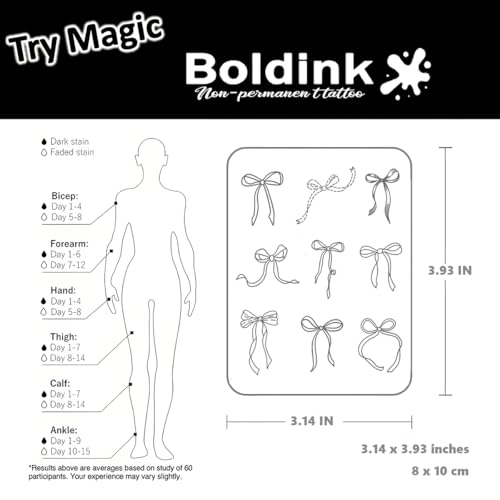 Semi-permanent Tattoos,Realistic Fake Tattoos,Last 7-15 Days,Waterproof Non-reflective Temporary Tattoo Stickers,Cruelty-free,Uniquely Designed Exquisite Packaging(Bowknot)