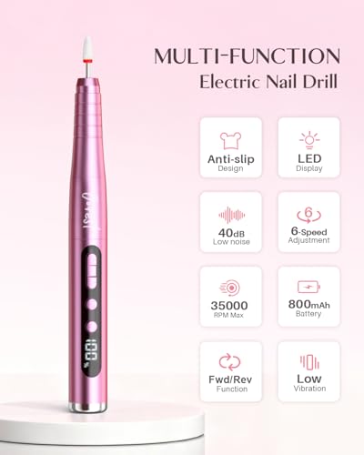 Cordless Electric Nail Drill Kit - 13-in-1 Manicure Tool with LED Display