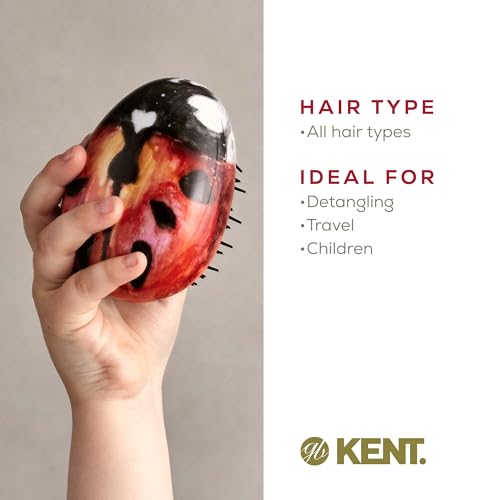 Kent PBUG Ladybug Pebble Scalp Massager Shampoo Brush, Shower Brush, and Travel Size Detangling Brush - Scalp Scrubber for Dandruff and Kids Hair Brush Hair Detangler - Hairbrush for Tangles