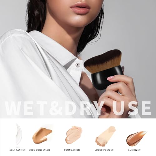 Extra Large Body Makeup Brush Kabuki Brush for Foundation & Bronzer, 75 mm Wide-headed Kabuki Brush Provides More Even&Pretty Application, Sunscreen Face&Back Makeup Brush, Wet & Dry Use (Black)