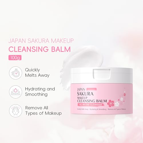 Sakura Makeup Cleansing Balm, Hydrating & Smoothing All-In-One Cleanser Quickly Melts Away, Gently Cleanse Dirt, Impurities And Makeup Face Cleanser & Makeup Remover for Women Girls, 3.53oz.