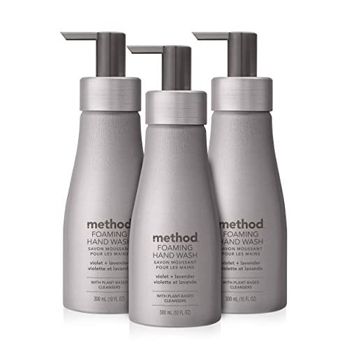 Method Foaming Hand Wash, Violet + Lavender, Reusable Silver Aluminum Bottle, Biodegradable Formula, 10 oz (Pack of 3)