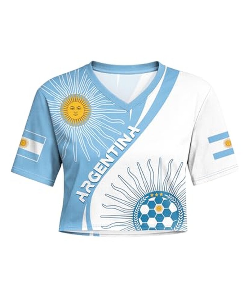2026 Soccer Cup Jersey Graphic V-Neck Crop Top for Women