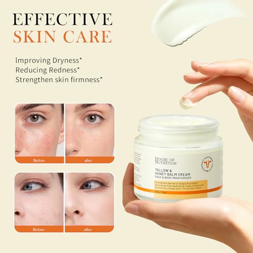 Beef Tallow for Skin ? Grass-Fed Whipped Tallow and Honey Balm ? Deeply Nourishing Face & Body Moisturizer ? 100% Natural Barrier Repair Cream for Dry & Sensitive Skin, Unscented, 2 oz