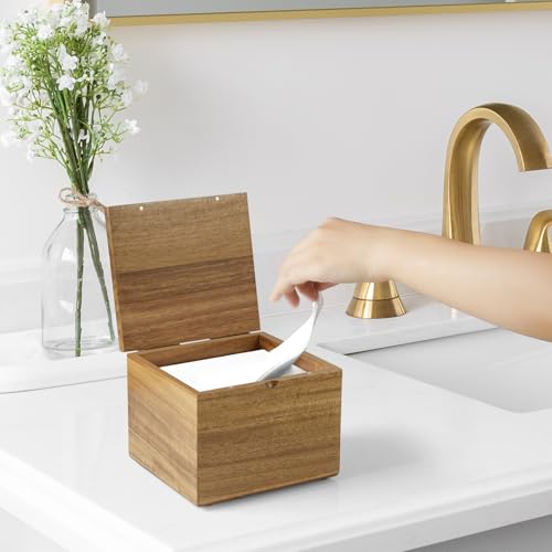 Acacia Wood Face Towel Holder with Lid | Bathroom Storage