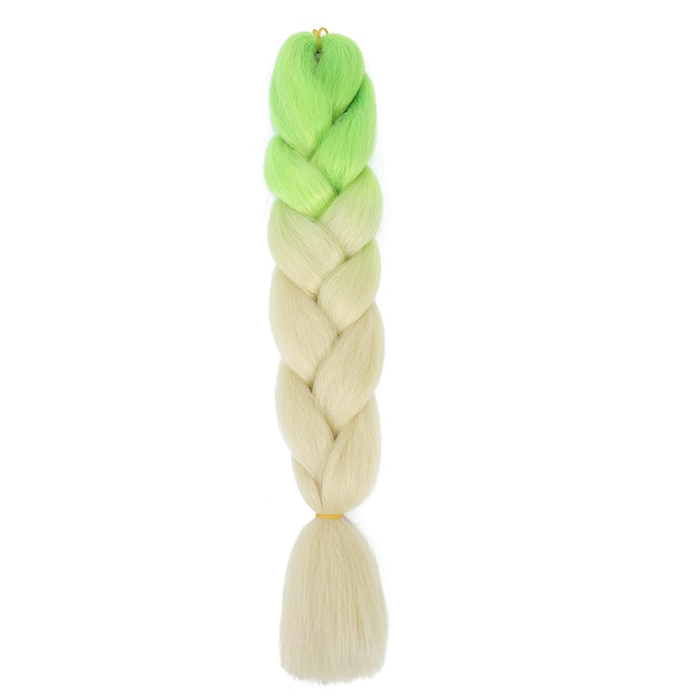 BALINGHAIR Braiding Hair Ombre Kanekalon Braid Hair Extensions Hot Water Setting High Temperature Synthetic Fiber 24 Inches(B89-1Pack), Grass Green to Beige