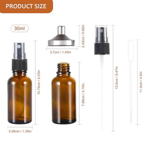 1 oz Amber Glass Spray Bottles,Small Empty Fine Mist Refillable Travel Spray Bottle for Cleaning,Perfume,Aromatherapy,Cosmetic Sprays,Hair,Essential Oils with Fine Mist Dispenser£¨3 Pack£©