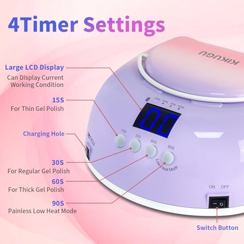 Kikugu 96W Rechargeable Cordless UV LED Nail Lamp for Gel Nails - Orange Purple
