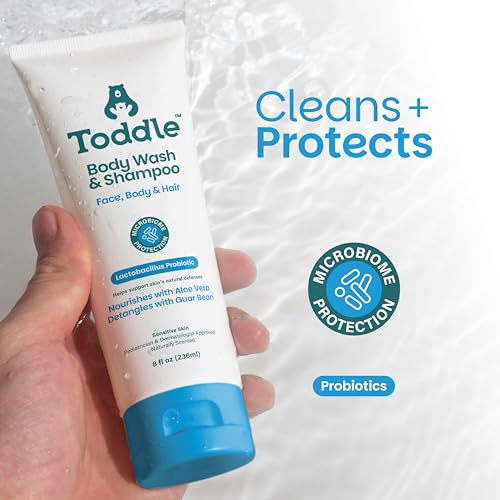 3-in-1 Probiotic Baby Shampoo and Body Wash, Plant-Based Kids¡¯ and Toddler Body Wash for Sensitive Skin with Aloe and Lactic Acid, Fragrance-Free, Pediatrician Tested, 8 oz