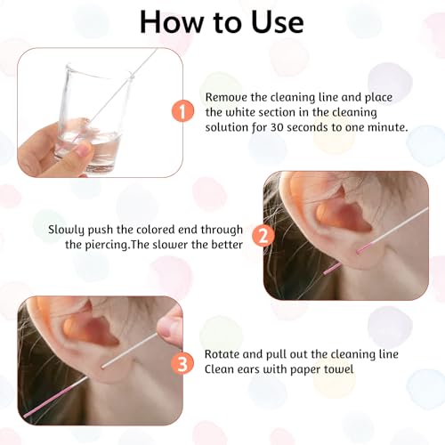 Ear Piercing Cleaner Floss Kit - 3 Colors, Disposable Ear Hole Cleaning Tool Set for Girls Women Men