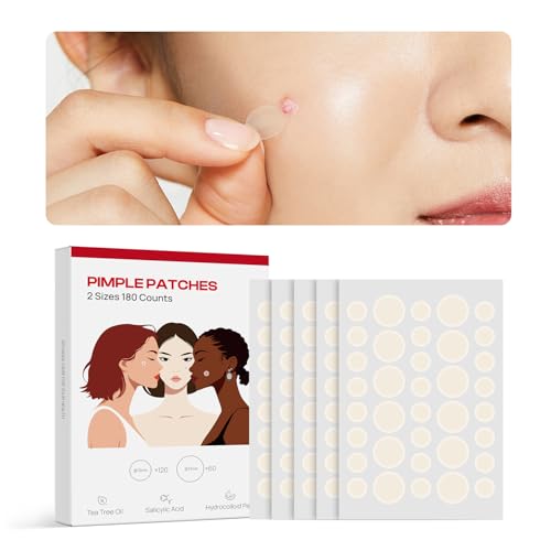 Large Pimple Patches for Facial Use, 180 Pieces in Two Sizes, Acne Hydrocolloid Patches with Salicylic Acid and Tea Tree Extract, Fast-Acting Spot Concealment, Ideal for Makeup
