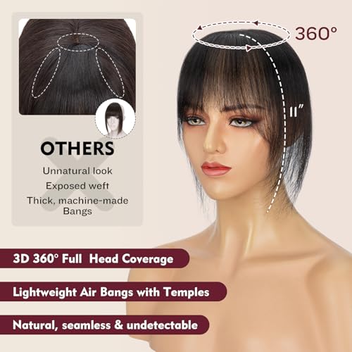 TESS Human Hair Toppers for Women Natural Black 11 Inch Clip-In Air & Side Bangs