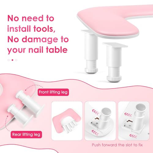 Adjustable U-Shaped Nail Arm Rest - Pink PU Leather
