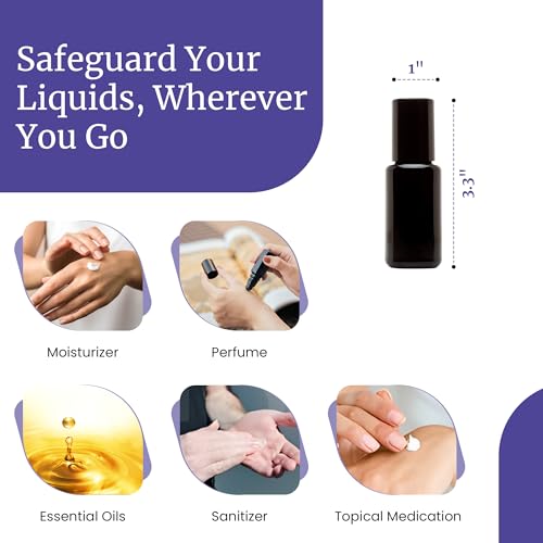 Infinity Jars Black Ultraviolet Glass Bottle 15 Ml (.5 fl oz) w/Glass Ball Roll on Tip Screw top Bottle for Essential oil, Airtight Round Bottles Cosmetic Containers Roller Bottles w/Black Cap 10-Pack