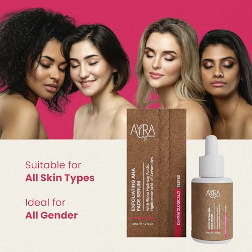 Exfoliating AHA Face Serum ? 1 Fl Oz | Skin Peeling Solution with Alpha Hydroxy Acids, Hyaluronic Acid & Ceramides | Organic, Eco-Friendly & Ideal for Acne-Prone Skin