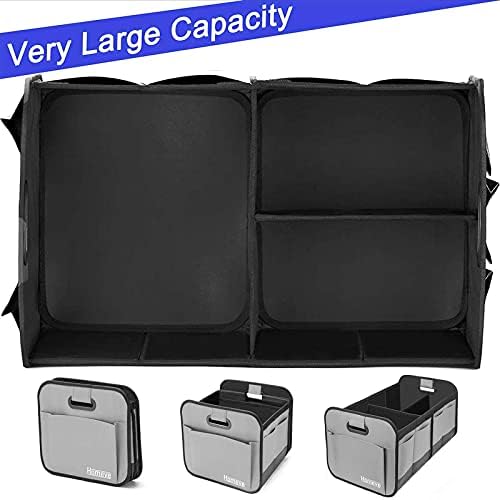 Homeve Trunk Organizer for Car, Car Storage, Reinforced Handles, Collapsible Multi-Compartment Car Organizers Foldable and Waterproof, 600D Oxford Polyester, Suitable for Any Car, SUV, Mini-Van, Grey