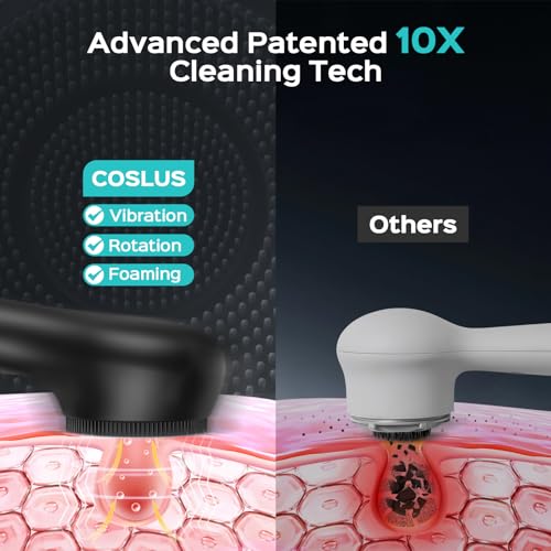 COSLUS FBS03 Face Scrubber Facial Cleansing Brush Black - 2-in-1 Vibration & Rotation Skin Care