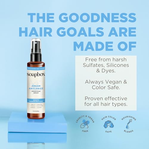 Soapbox Argan Oil Smoothing Serum, Anti-Frizz Serum For All Hair Types with Shea Butter & Vitamin E Repairs Damage & Controls Flyaways - Vegan, Cruelty and Gluten Free (5 Fl oz)
