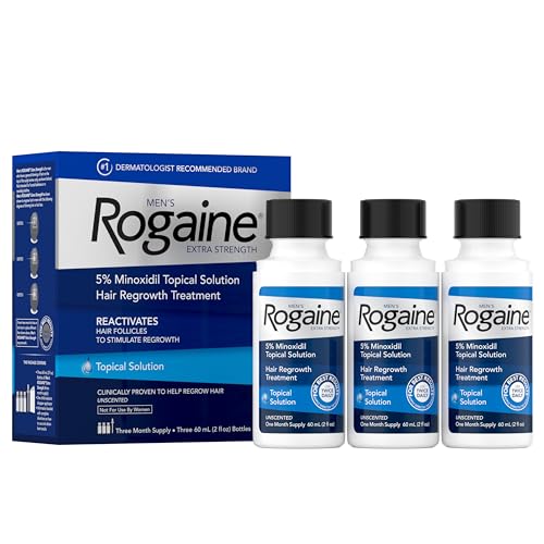 Men¡¯s Rogaine Extra Strength 5% Minoxidil, Topical Solution for Thinning & Hair Loss, Clinically Proven FDA Approved Minoxidil for Men Treatment, Regrow Fuller Hair, 3 Month Supply, 3 Bottles