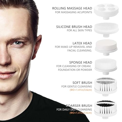 Electric Face Cleansing Brush with 6 Brush Heads