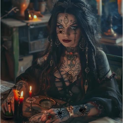 Spider Face Jewels Gems Rhinestones Spider Web Tattoos Makeup Crystal Temporary Stickers Body Jewels for Women Halloween Festival Party Dress up
