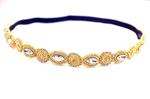 OTYOU Rhinestone Beaded Hair Hoops Headbands Jewels Workmanship Headbands Elastic Non Slip Hair Bands Women Lady Girls Hair Straps Jewelry Accessories (Gold)